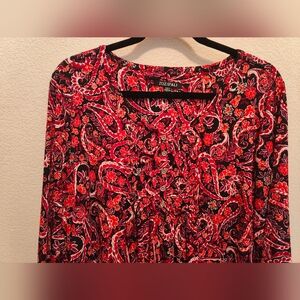 Womens Roz & Ali Red & Black 3/4 Sleeve Blouse Top, 2X